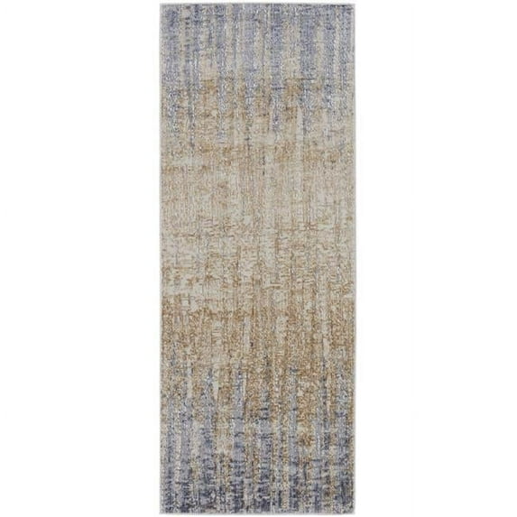 12 ft. Abstract Power Loom Distressed Runner Rug, Tan, Brown & Blue