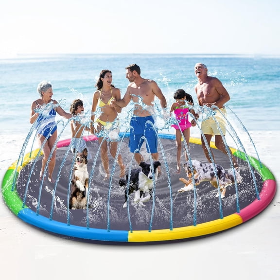 12 ft Giant Inflatable Splash Pad Extra Large 144" 2026 Update Non Slip Pad for Adults Large Dogs Pets Giant Thicken Sprinkler Pool Summer Outdoor Fun Backyard Fountain Play Mat (Bright Style)