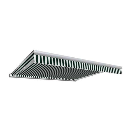 12 ft. Key West Full Cassette Manual Retractable Awning, Forest Green & White - 120 in.