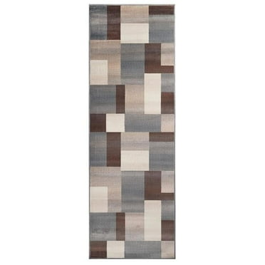 12 ft. Patchwork Stain Resistant Runner Rug, Grey