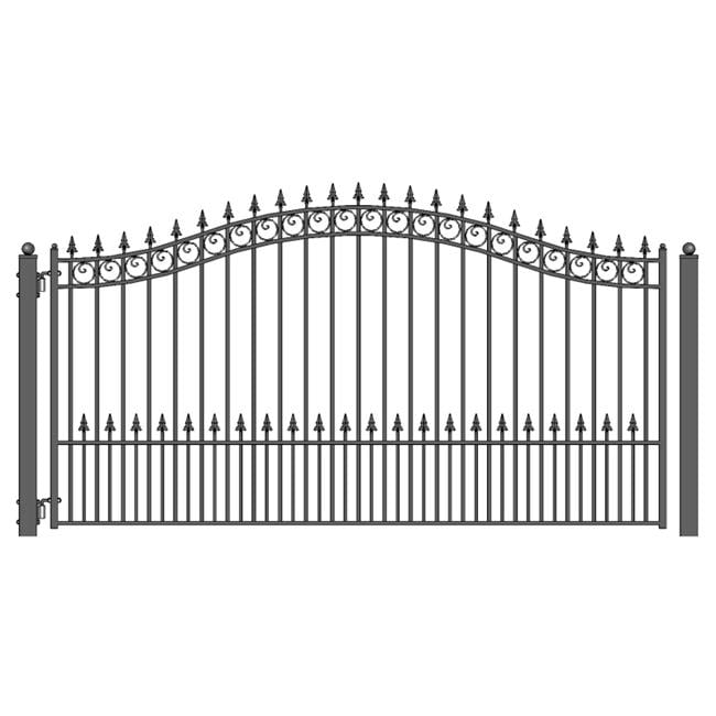 12 ft Black Iron Arched Driveway Gate with Pointed Pickets