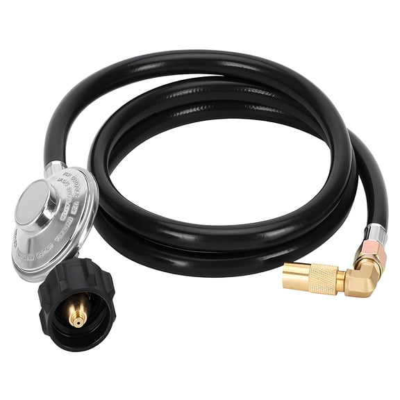 12 ft Propane Regulator Hose with QCC1 Connector, 90° Elbow, 10 PSI High Pressure LPG Hose Assembly, Brass Fittings for Grill, Heater, Stove, Fire Pit & RV Use