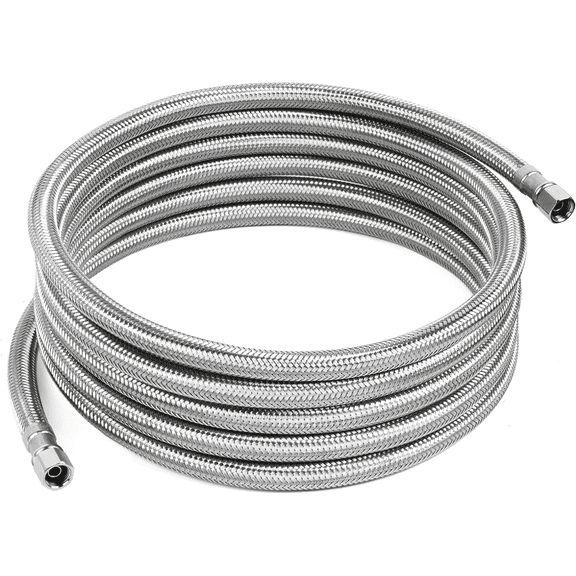 12 ft Refrigerator Water Line, 1/4 Inch Compression Stainless Steel Ice Maker Hose Connector, For Medium-sized Residences with Moderate Distance