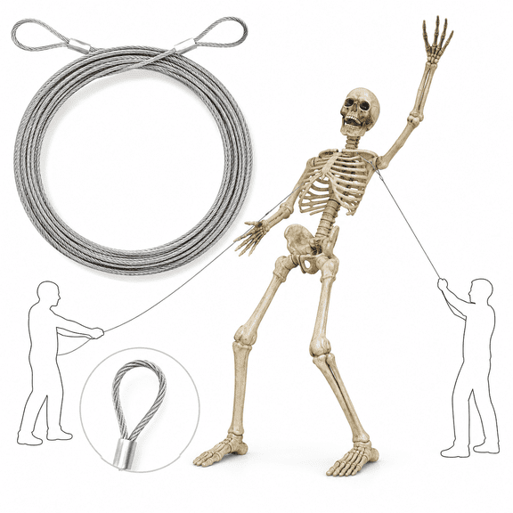 12 ft Skeleton Replacement Cable 1 Piece Part U Coated Stainless Steel Guy Wire Braided Support Wire with Looped Ends for Giant Skeleton Outdoor Display