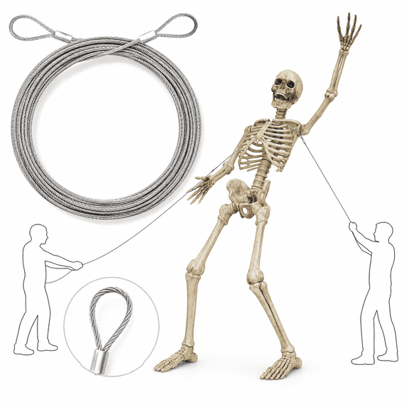 12 ft Skeleton Replacement Cable 1 Piece Part U Coated Stainless Steel Guy Wire Braided Support Wire with Looped Ends for Giant Skeleton Outdoor Display