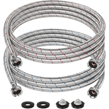 12 ft Washing Machine Hoses, 2 Pack 3/4" FHT Stainless Steel Washer Hoses, 304 Braided Stainless Steel Hot and Cold Water Connection Inlet Supply Lines for Washer