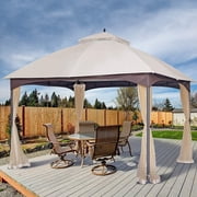12 ft x 10 ft Outdoor Gazebo, Heavy Duty Steel Frame with Mosquito Netting & 2-Tier Canopy, Easy set up