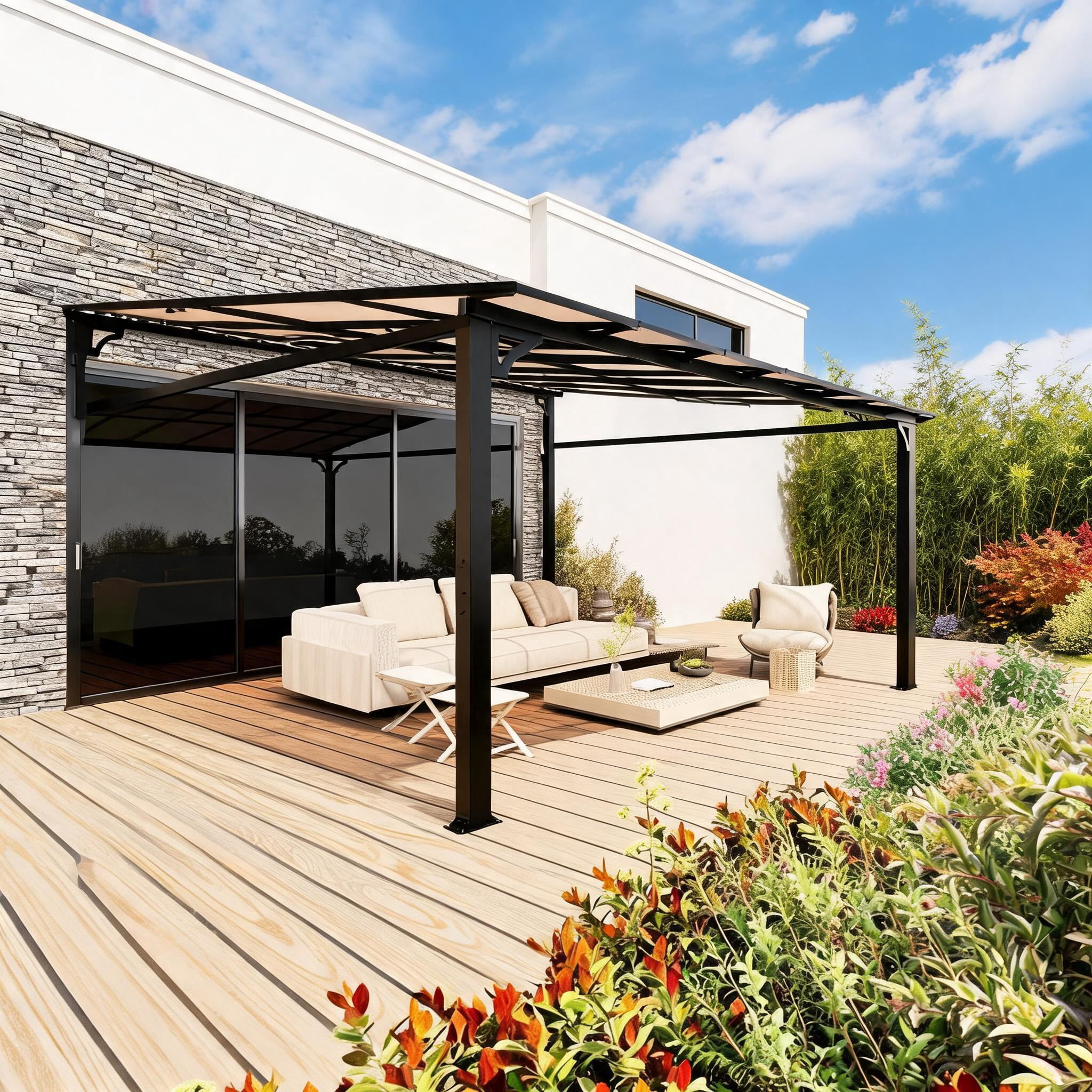 12 ft x 16 ft Lean to Gazebo Pergola, with Polycarbonate Roof - Walmart.com