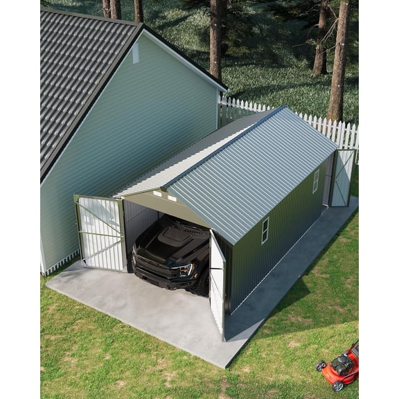 12 ft x 20 ft Enclosed Metal Carport with Vertical Steel Roof, All-Weather Metal Garage Shed with Side Man Door for Sedans & SUVs, Gray Finish