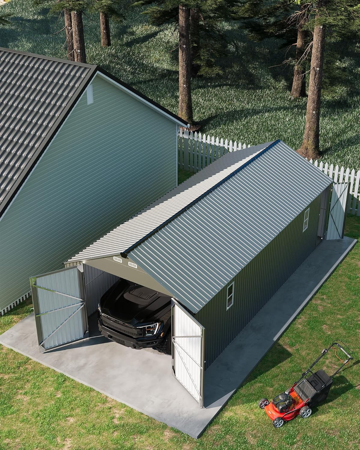12 ft x 25 ft Enclosed Metal Carport with Vertical Steel Roof, All-Weather Steel Garage Shed with Side Man Door for Sedans & SUVs, Gray Finish
