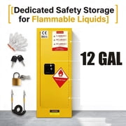 12 gal Flammable Liquid Safety Cabinet, Double Wall Fire Resistant Storage Cabinet 35.5 18.11 18.11in, Yellow Steel Ventilated Hazardous Chemical Cabinet with 3-Point Lock for Factory Garage