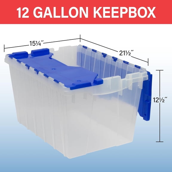 1-Pack12-gallon storage box, nestable and stackable plastic storage box, with lid, transparent tote box