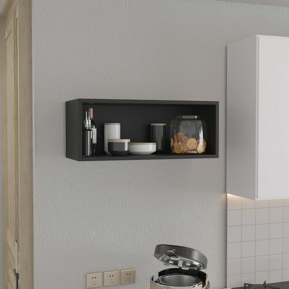 12"h Open Wall Cabinet 30" Wide - Modern Black Storage For Bedroom, Office Easy To Assemble 12" High Garage & Home Space Efficient