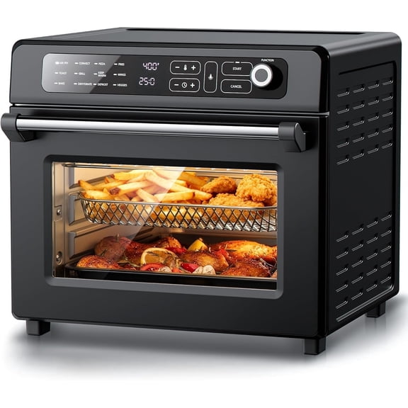 12-in-1 Air Fryer Toaster Oven Combo,25 Qt Countertop Convection Oven with Rapaid Steam,Grill,Bake,Broil,Air Fry,Toast,Dehydrate,Pizza,450°F Max Temperature Oven Cooker with 24 Timer - Black