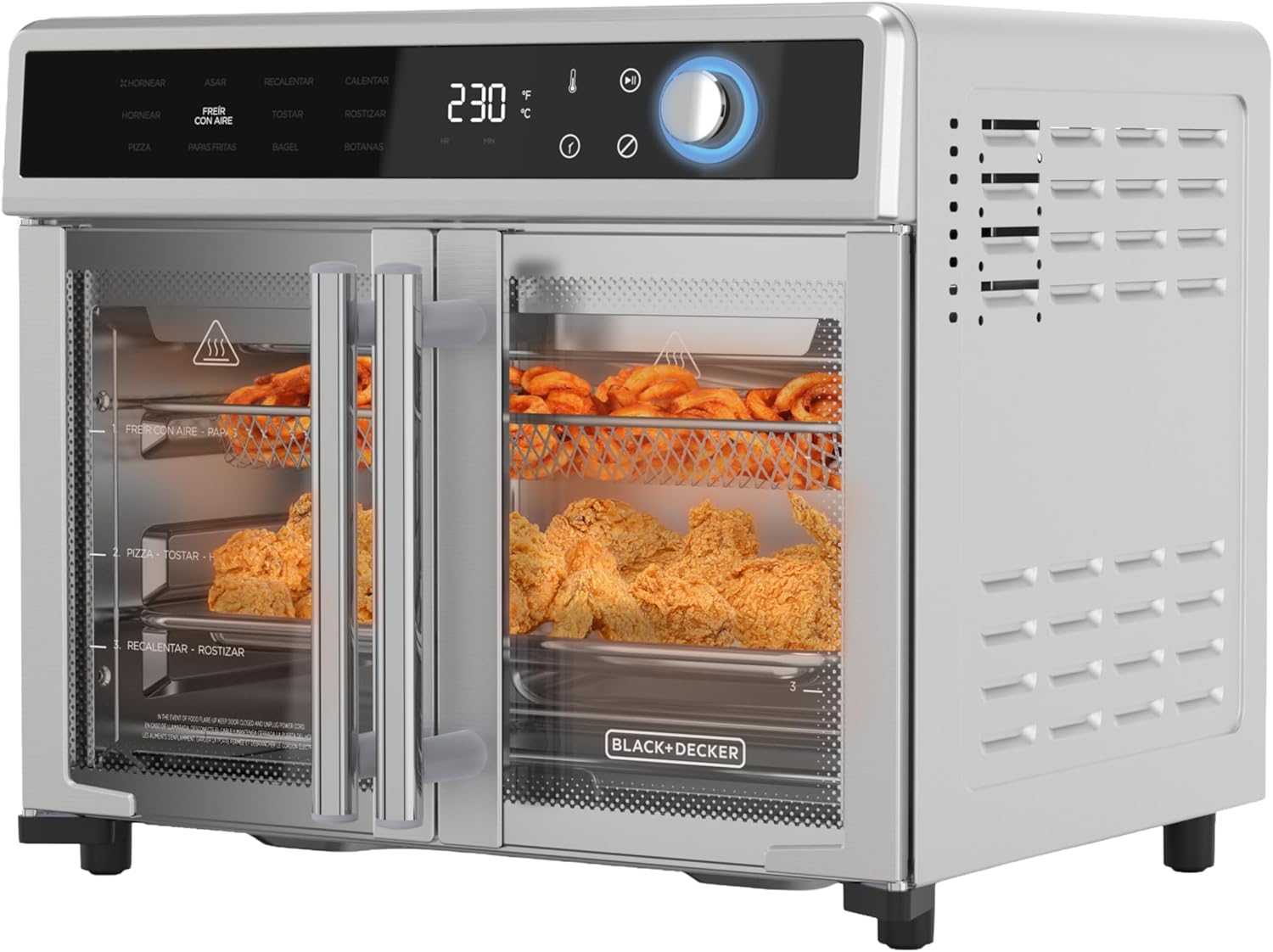 12-in-1 Air Fryer Toaster Oven Combo with French Doors, Stainless Steel Countertop Convection Oven, Cooks Quickly, Fits 12” Pizza & 6 Toast Slices for Home Meal Preparation