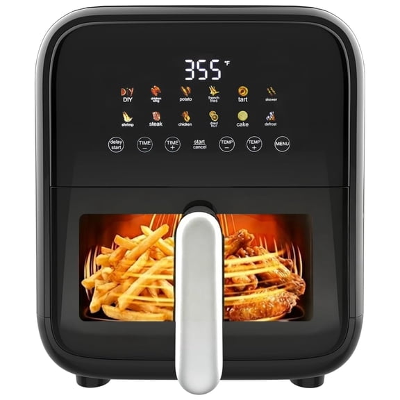 12-in-1 Air Fryer with Digital Preset & DIY Functions, 7.5 Qt Convection Oven for Chicken, Fries, Fish, Cake, Black