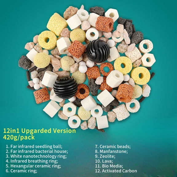 12 in 1 Aquarium Filter Media Bio Balls Ceramic Rings Set for Fish Tank