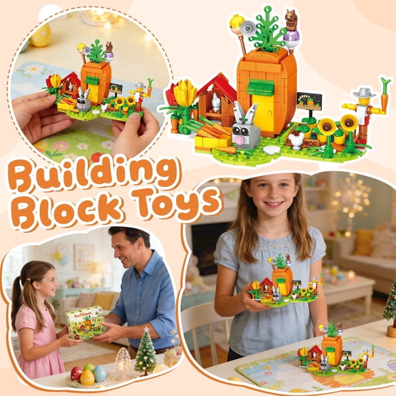 12 in 1 Bunny Carrot House Building Blocks Farm Sets - Farm Animals Toys for Teens