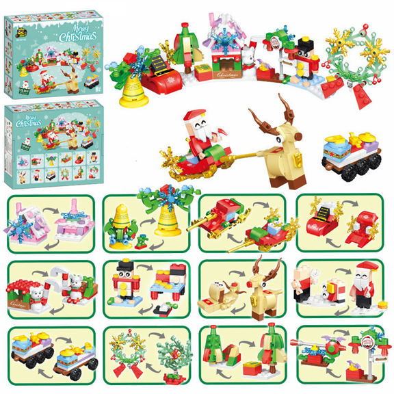 12-in-1 Christmas Street Building Block Set for Adults with 310Pieces Mini Building Blocks for Kids Christmas Birthday Gifts Stocking Stuffers
