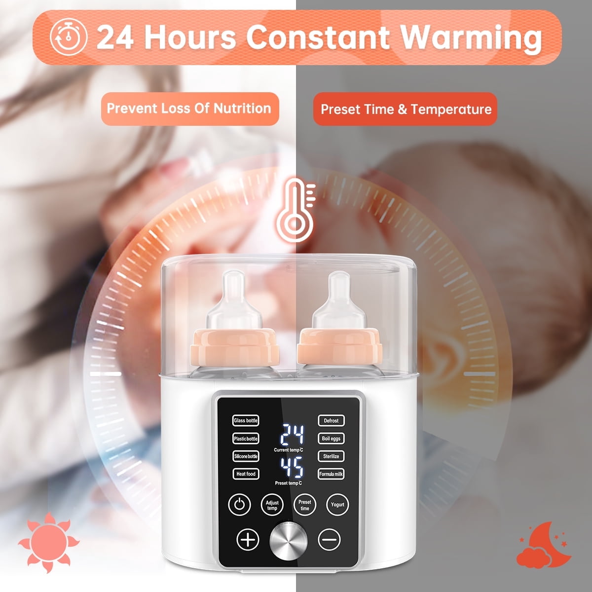 12-in-1 Double Bottle Warmer, Baby Bottle Warmer Fast Baby Food Heater & BPA-Free Milk Warmer with LCD Touch Display, Appointment & 24H Accurate Temperature Control for Breastmilk or Formula