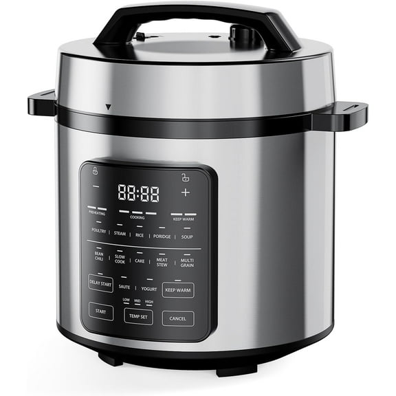 12-in-1 Electric Pressure Cooker 6 QT Stainless Steel Multi Cooker Electric for Pressure, Rice, Steamer, Yogurt Maker, Slow Cook,Meat Stew, Cake, Porridge, Multigrain, Sliver