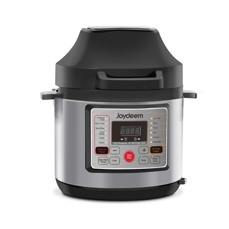 12-in-1 Electric Pressure Cooker, Slow Cooker, Rice Cooker, Steamer, Sauté,  fried chicken and French fries, cooking ingredients, Warmer & Sterilizer, 7  Quart Multicooke, Stainless Steel/Black 