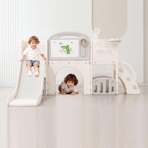 12 in 1 Indoor/Outdoor Playset – Climber, Slide, Hoop, Ball – Space-Saving Design for Home Playground