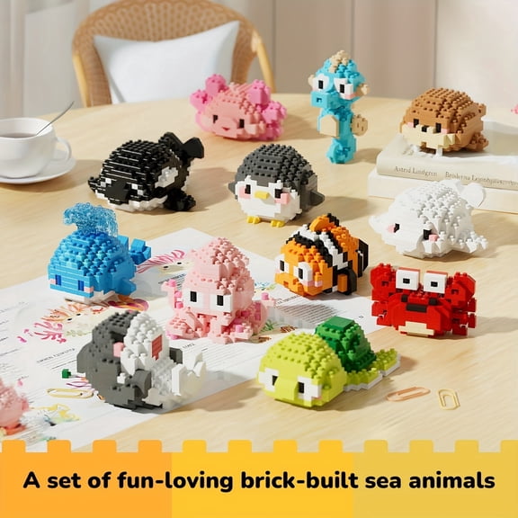 12-in-1 Micro Ocean Animals Building Blocks, Mini Marine Creatures Bricks, DIY Miniature Puzzle for Adults, Ocean Series Construction Kit, Marine Animal Craft Gift