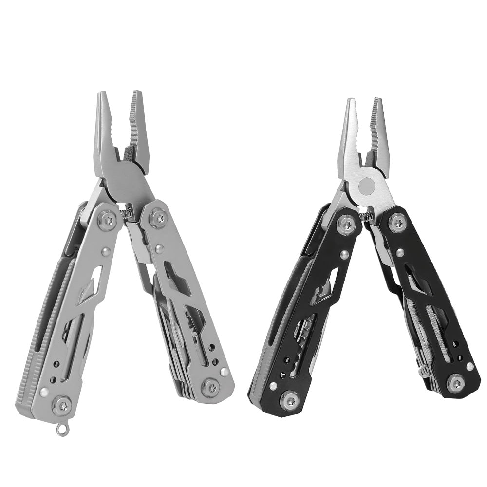 12-in-1 Mini Multitool Pliers, Foldable Stainless Steel Pocket Tool for Daily Home Repair, Outdoor Survival and Camping, Compact Heavy-Duty Design, Metallic Silver