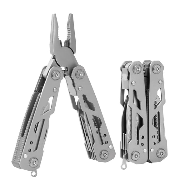 12-in-1 Mini Multitool Pliers, Foldable Stainless Steel Pocket Tool for Daily Home Repair, Outdoor Survival and Camping, Compact Heavy-Duty Design, Metallic Silver