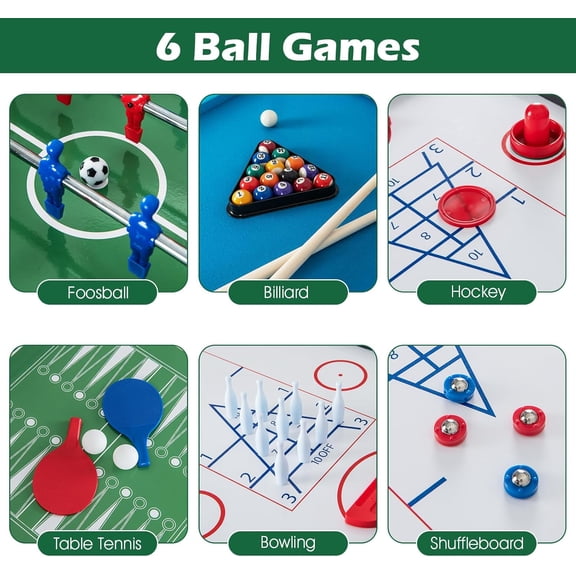 12-in-1 Multi Game Table, 48 Inch Combination Game Tables with Foosball, Hockey, Ping Pong, Pool, Chess, Bowling, Checkers, Shuffleboard, Combo Game Table Set for Adults