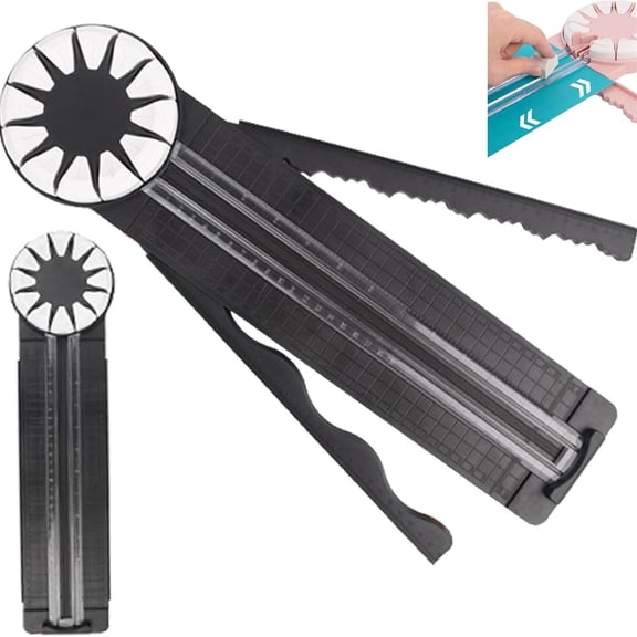 12-in-1 Paper Craft Edge Cutter with Rollers Scrapbooking Card Trimmer for DIY Projects (Black)