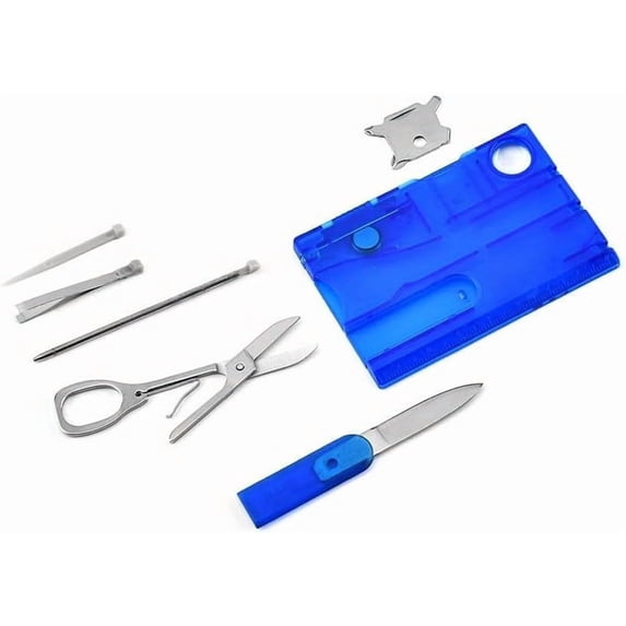 12 in 1 Portable Hiking Cards Pocket Credit Card Portable Multi Tools Outdoor Survival Camping Equipment Tool Gear Gift (blue)