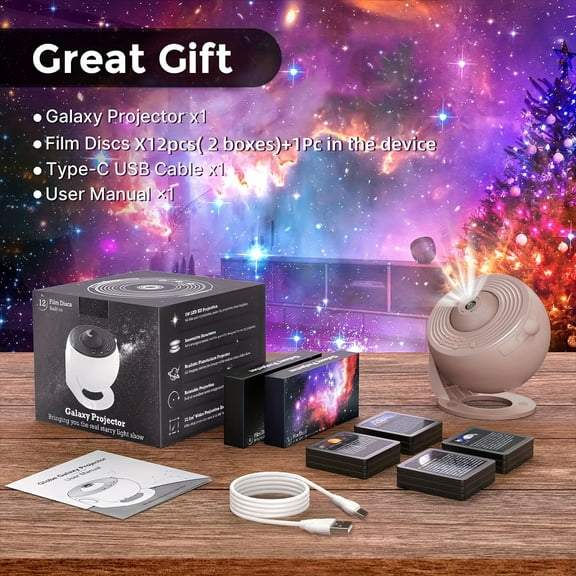 12-in-1 Starry Sky and Planetarium Projector | USB-Powered, Modern Space-Themed Night Light with Aurora Effect for Bedrooms, Suitable for Teens and Adults, with Adjustable Display Settings