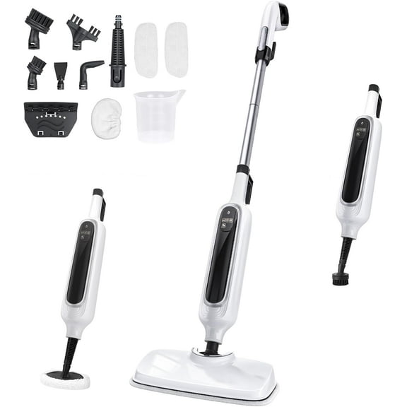 12-in-1 Steam Mop, Detachable Handheld Steam Cleaner for Home, 23FT Cord, 3 Steam Modes & LED Display, Steam Mops for Floor Cleaning, Bathroom, Windows, Sofas, Clothes, Tile Grout, Carpets, Furniture