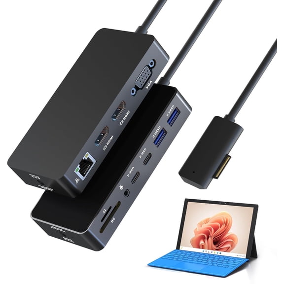 12-in-1 Surface Dock Triple Display Support with 2 HDMI + VGA Surface Docking Station for Surface Pro 3/4/5/6/7/8/9/10/11/X Laptop 1/2/3/4/5/6/7 Laptop Go 1/2/3 Book 1/2/3