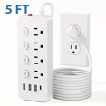 thumbnail image 1 of 12-in-1 Surge Protection Power Socket, 4 AC Outlets + 4 USB 1 USB‑C + 4 Independent On，Off Switches, Multi-Port Extension Cord, for Home Office Workstation, 1 of 10