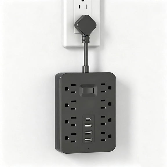 12-in-1 Surge Protector Power Strip, 1700J Surge Protector Power Strip with 8 Widely Outlets 4 USB Ports(1 Type-C Ports ), Flat Plug, Wall Mount Outlet Extender, Multiple Outlets for Indoor Home