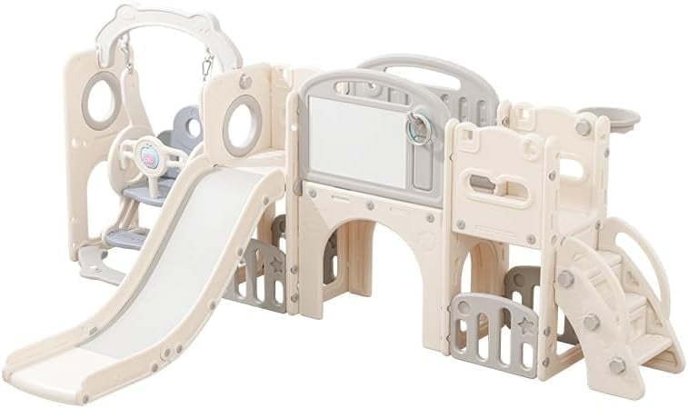 12 in 1 Toddler Playset Swing & Slide, Indoor/Outdoor Climber Crawl Tunnel for 1-3 Year Olds, Eco-Friendly Backyard Playground