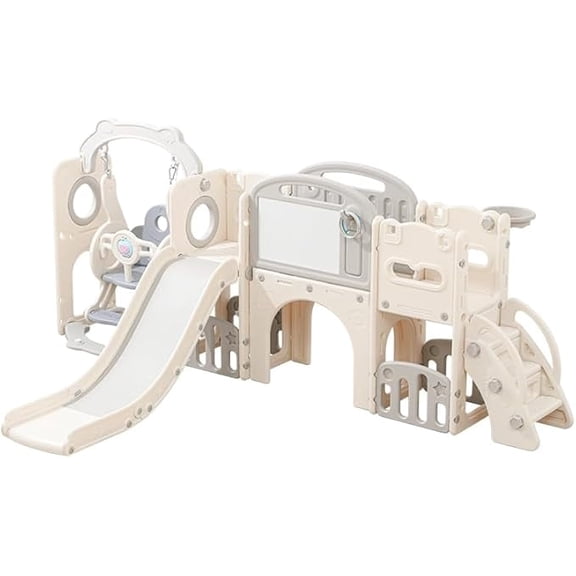 12-in-1 Toddler Playset with Slide & Swing - Freestanding Indoor/Outdoor Climber, Crawl Tunnel for 1-6 Year Olds, Safe Baby Playground