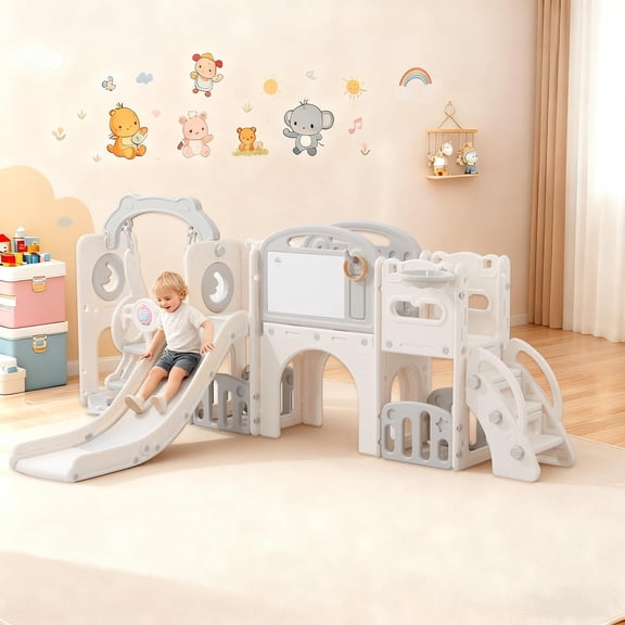 12-in-1 Toddler Playset with Slide & Swing - Freestanding Indoor/Outdoor Climber, Crawl Tunnel for 1-6 Year Olds, Safe Baby Playground