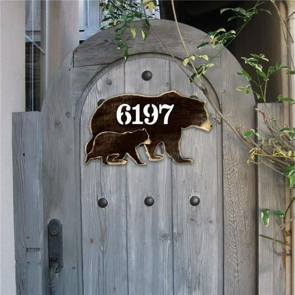 12 in. Bear Family Log Wooden House Number Sign Decor