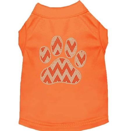 12 in. Candy Cane Chevron Paw Rhinestone Dog Shirt, Orange - Medium
