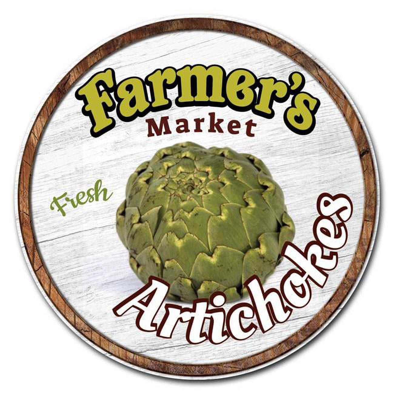 12 in. Circular Rigid Plastic Sign Farmers Market Artichokes