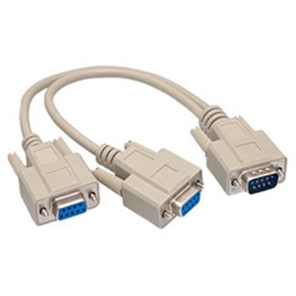 12 in. DB9 Serial Y Adapter - DB9 Male to Dual DB9 Female, Beige