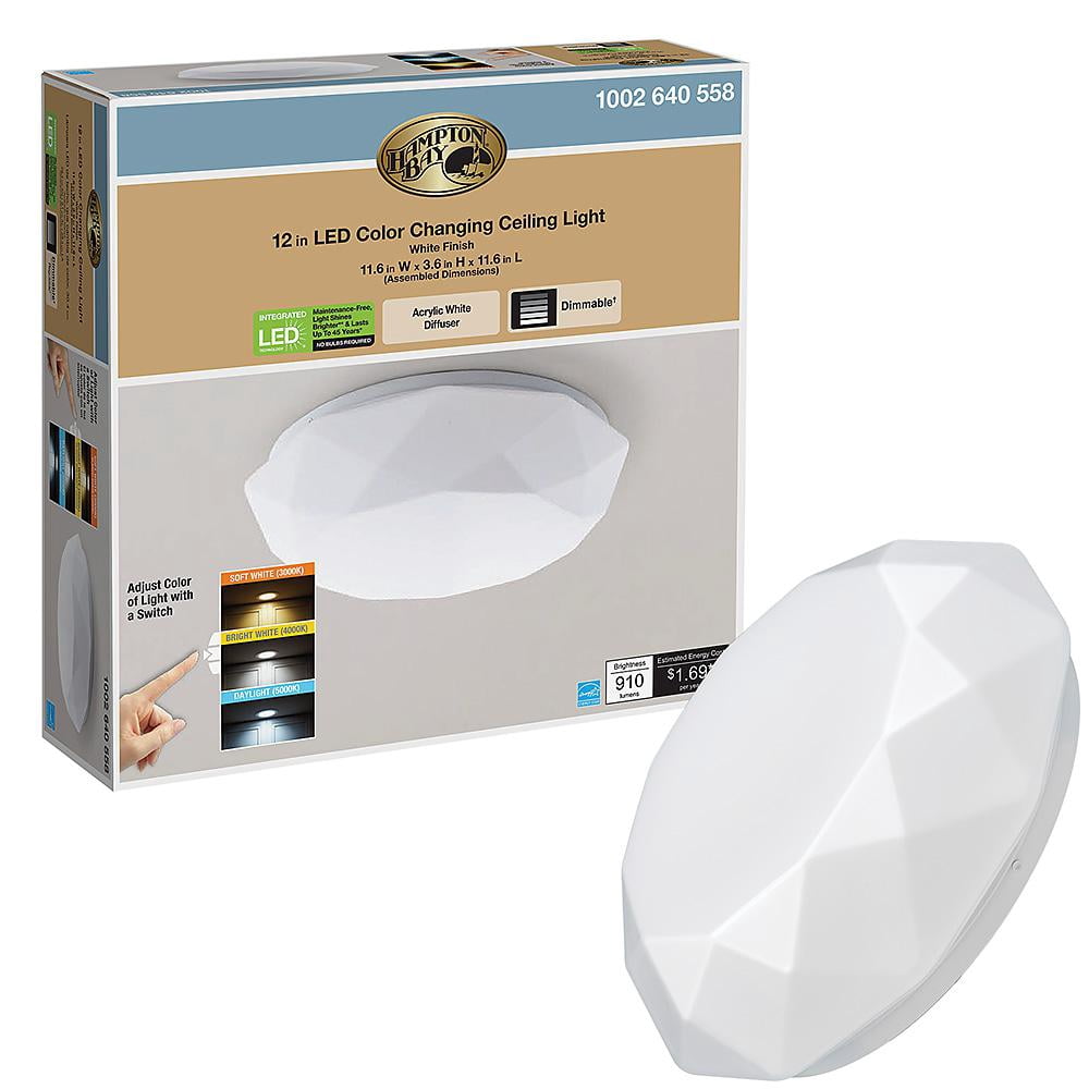 12 in. Diamond Design 3000K 4000K 5000K Selectable LED Flush Mount Ceiling Light 910 Lumens Dimmable Energy Star