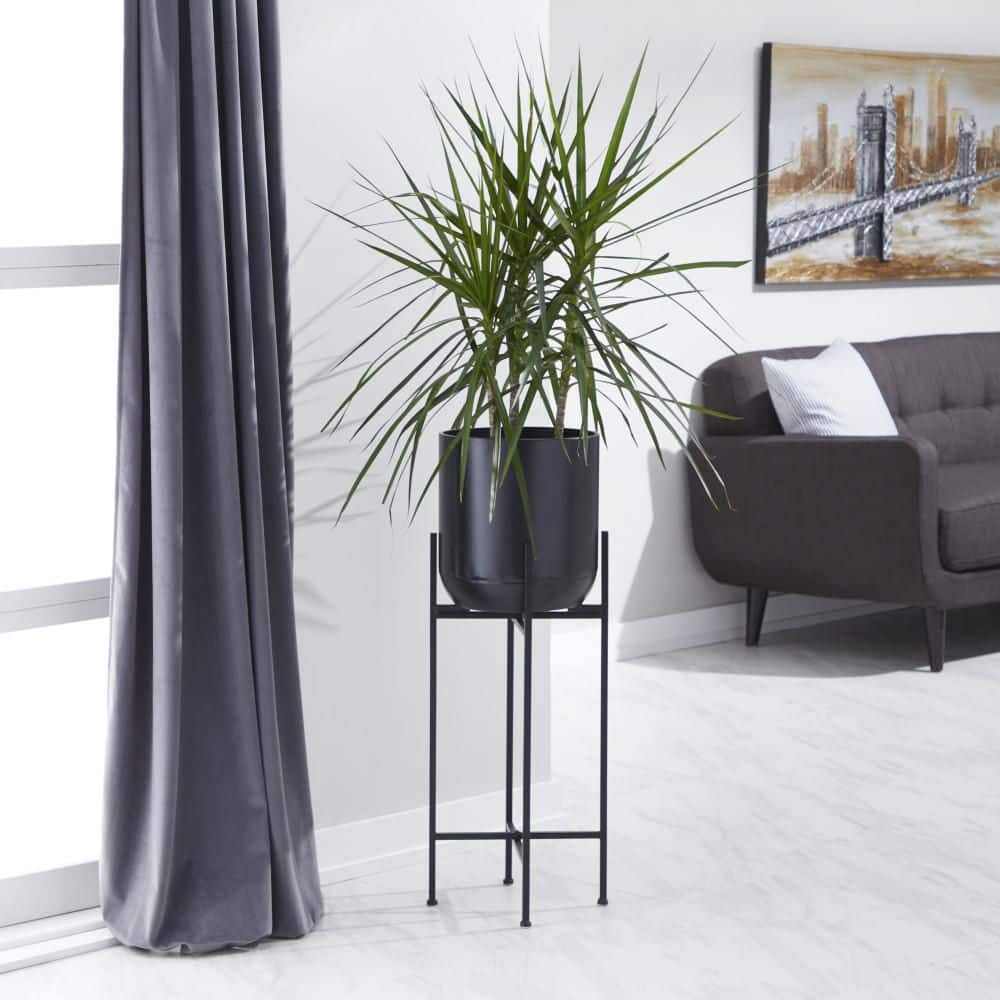 12 in. Extra Large Black Metal Indoor Outdoor Tall Planter with