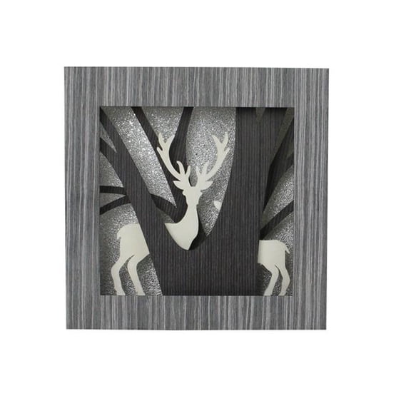 12 in. Glittered Woodland Deer Silhouette Box Framed Christmas Table Decoration