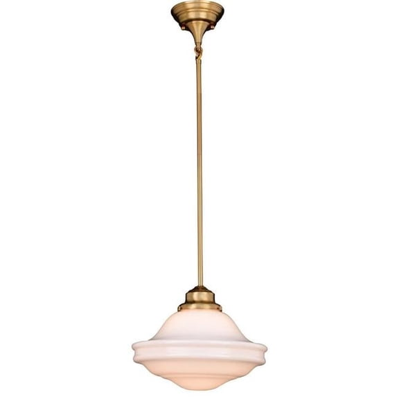 12 in. Huntley Pendant, White Glass & Natural Brass