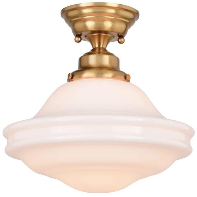Huntley 12" Natural Brass and White Glass Semi-Flush Ceiling Light